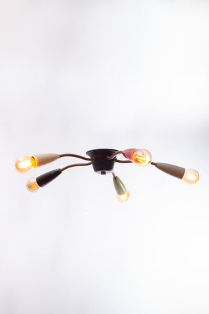 1950er Jahre Deckenlampe mit 5 bunten Tüten