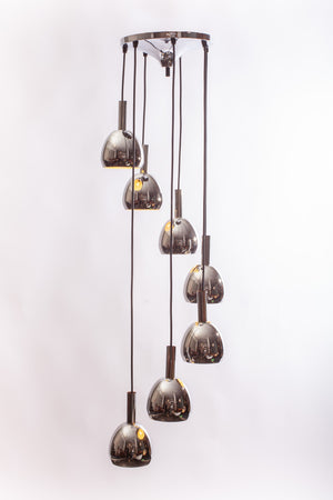Space Age Chrom Deckenlampe mit 7 Hängeleuchten 1970er Jahre