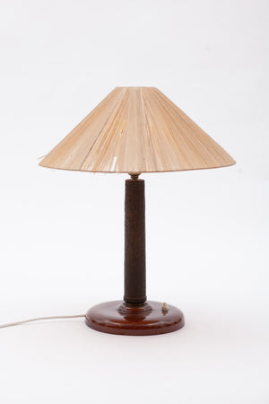 Keramik Tischlampe mit Bastschirm
